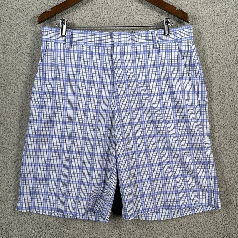 Tiger Woods Collection Golf Shorts‎ Mens Size 32 M Athletic Blue Plaid Pockets